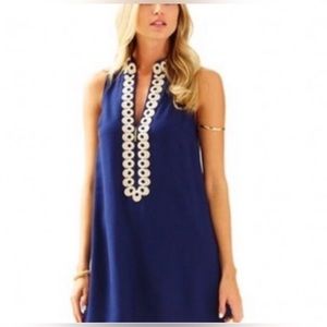 Lilly Pulitzer Jane Shift Dress Size 12 Mandarin Collar Gold Trim